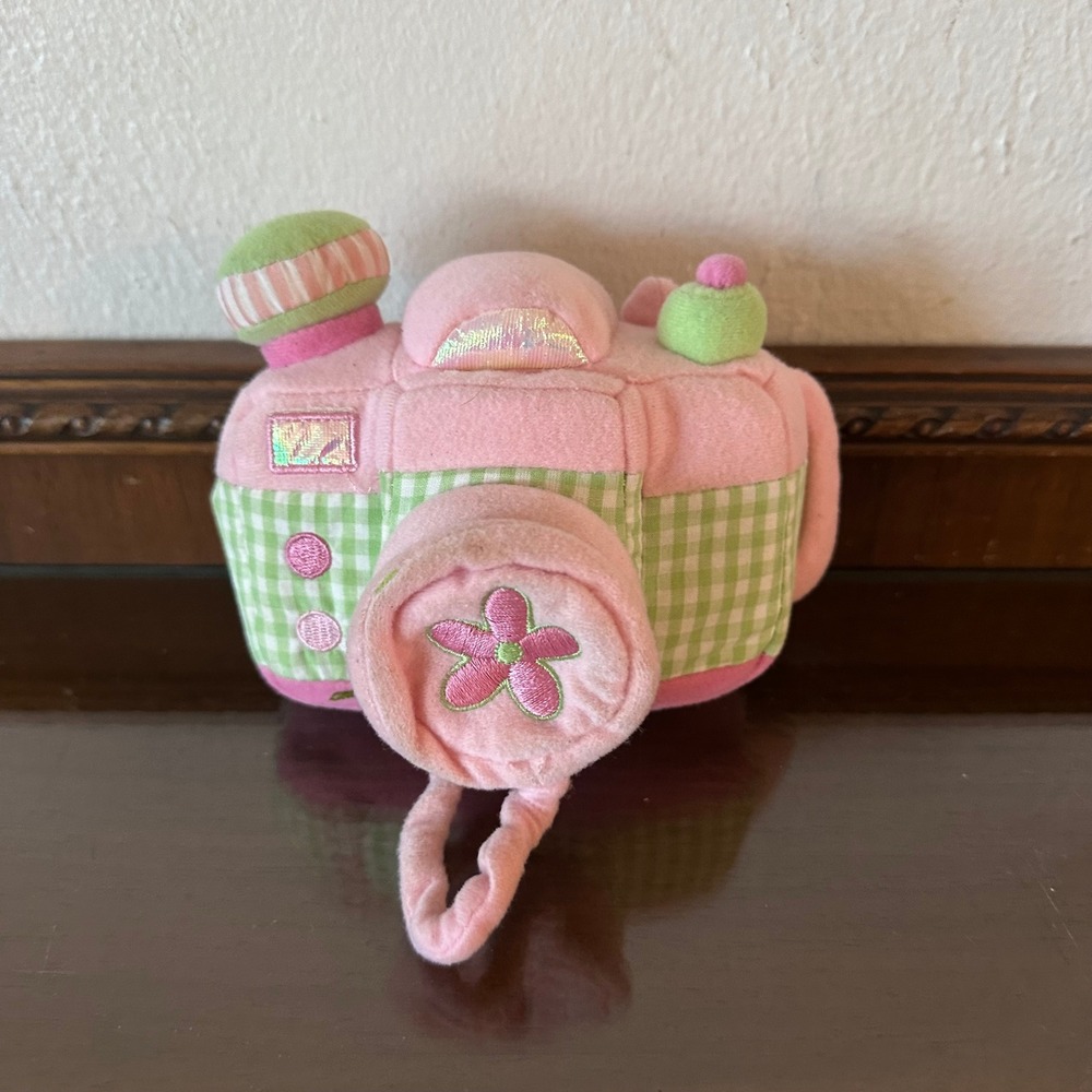 Baby Gund Say Cheese Pink Green Gingham Plush Camera Soft Toy 58668